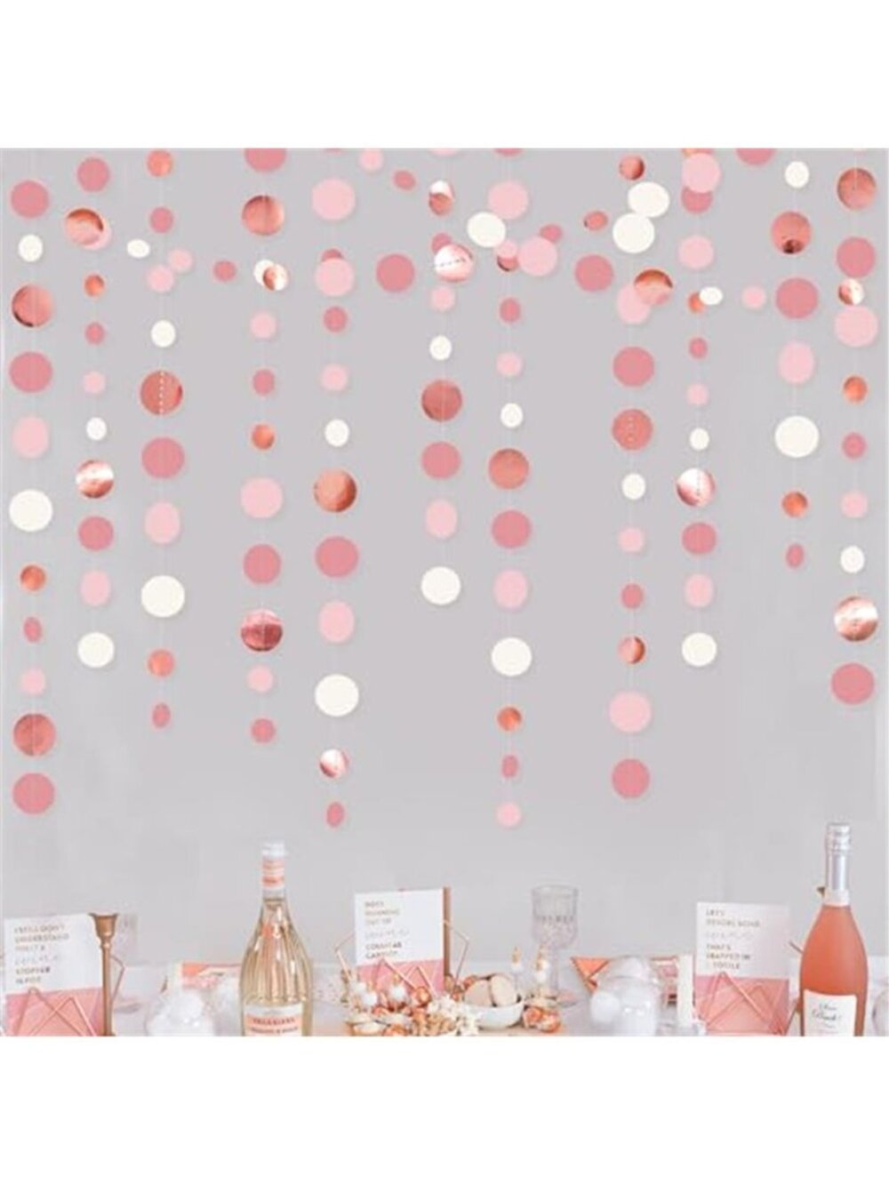 Rose Gold Pink Party Garland 4 Pack Circle Banner Birthday Wedding Shower Decor
